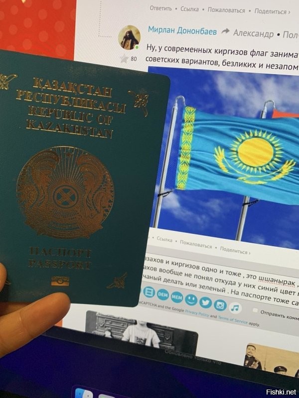 У казахов и киргизов одно и тоже , это шшанырак , это типа верх юрты , вот про казахов вообще не понял откуда у них синий цвет появился :) нужно было песчаный делать или зеленый . На паспорте тоже самое