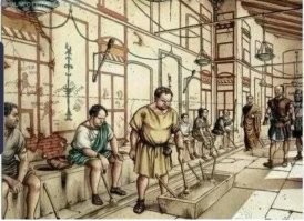 Неправильная картинка. Римляне не носили штанов. Во всяком случае, в те времена, когда они пользовались губками на палочках.
Штаны носили варвары, а они палочками с губками не пользовались.