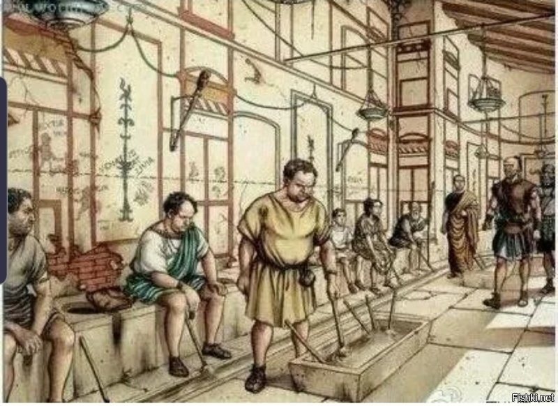 Неправильная картинка. Римляне не носили штанов. Во всяком случае, в те времена, когда они пользовались губками на палочках.
Штаны носили варвары, а они палочками с губками не пользовались.