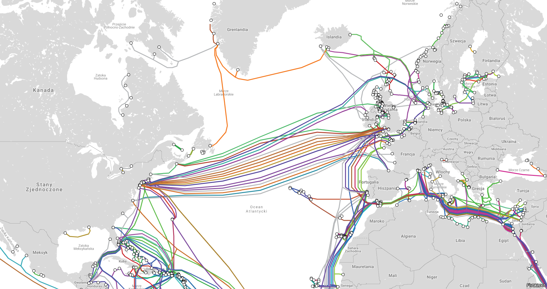 Схема подводных кабелей мира