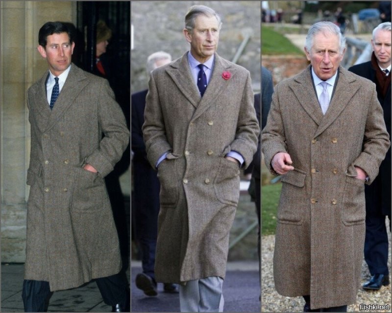 Это он копирует принца(короля) Чарльза... тот тоже своё пальто носит уже лет 30+