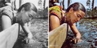 Имя немецкого дога известно - Тор, а за рулём просто женщина.



Что на снимке даёт понять, что лодка маленькая?



Амелия Эрхарт была далеко не первой женщиной в авиации.



1935 Pontiac Deluxe Six Cabriolet. Именно 1935 - в 1936 году с юбки крыла исчезнут полоски и фары будут крепиться на капоте.