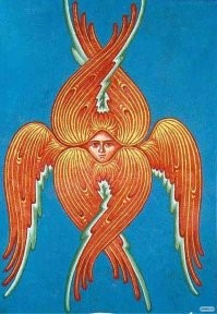 Вы ошибаетесь.Вы не настоящий атеист, извините..Это картина современныого художника Дэна Хиллера ( Dan Hillier ).То,что нарисовал Дэн Хиллер подходит больше под описание серафима.
Серафим - высший ангельский чин. И изображается как-то так