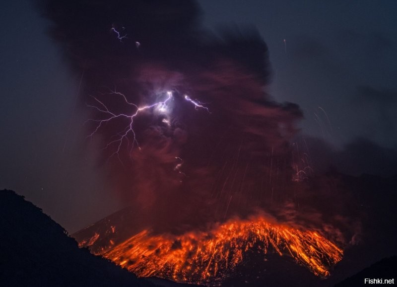 Световой шторм, вызванный извержением вулкана