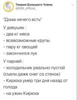 У мужика в холодильнике всё то же самое, что и у девушек, просто лень готовить.