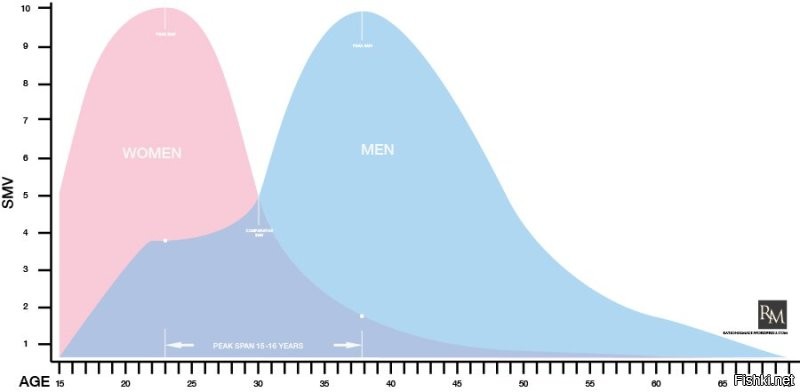 Буржуи такую картинку рисуют. "SMV" по оси ординат - sex market value aka ценность сексульного партнёра.