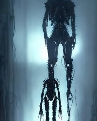 вот пример .... задал нейросети такие параметры - "Horrifying tsutomu nihei blame biomechanoid, unreal engine, 8 k, ultra realistic, ultra detail, giger, Hyper realistic oil painting of a cybernetic assassin, futuristic, fog, volumetric lighting, nighttime, moonlight, creepy, by greg rutkowski" .... вот результат ... картинки выдал