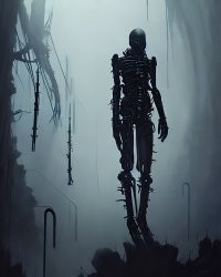 вот пример .... задал нейросети такие параметры - "Horrifying tsutomu nihei blame biomechanoid, unreal engine, 8 k, ultra realistic, ultra detail, giger, Hyper realistic oil painting of a cybernetic assassin, futuristic, fog, volumetric lighting, nighttime, moonlight, creepy, by greg rutkowski" .... вот результат ... картинки выдал