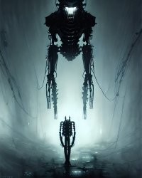 вот параметры для ИИ - "Horrifying tsutomu nihei blame biomechanoid, unreal engine, 8 k, ultra realistic, ultra detail, giger, Hyper realistic oil painting of a cybernetic assassin, futuristic, fog, volumetric lighting, nighttime, moonlight, creepy, by greg rutkowski" .... не очень много ... а вот результат ... картинки .... малая часть из трехсот вариантов
