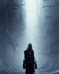 вот параметры для ИИ - "Horrifying tsutomu nihei blame biomechanoid, unreal engine, 8 k, ultra realistic, ultra detail, giger, Hyper realistic oil painting of a cybernetic assassin, futuristic, fog, volumetric lighting, nighttime, moonlight, creepy, by greg rutkowski" .... не очень много ... а вот результат ... картинки .... малая часть из трехсот вариантов