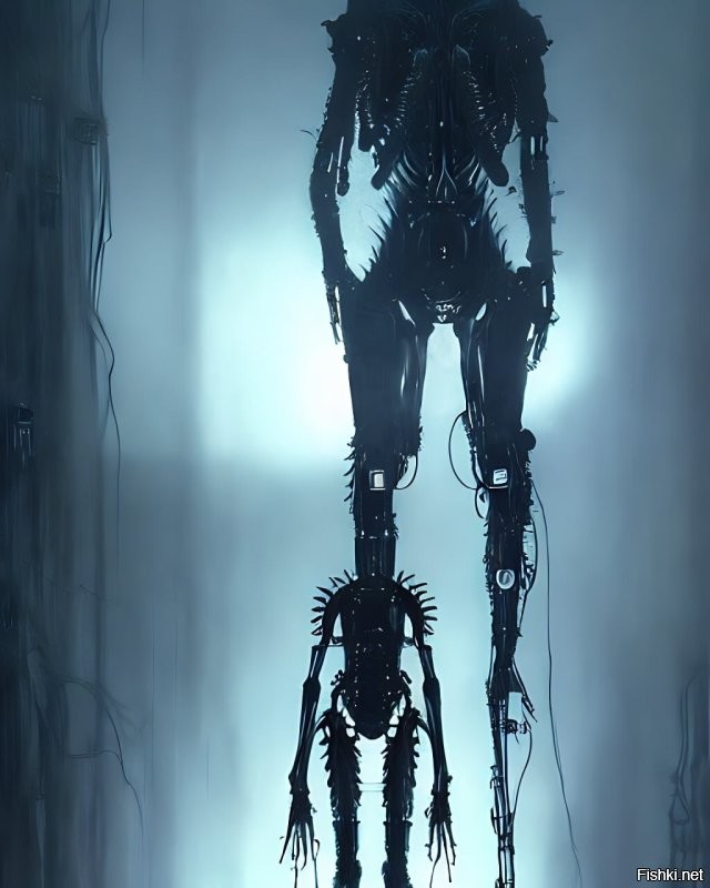 вот параметры для ИИ - "Horrifying tsutomu nihei blame biomechanoid, unreal engine, 8 k, ultra realistic, ultra detail, giger, Hyper realistic oil painting of a cybernetic assassin, futuristic, fog, volumetric lighting, nighttime, moonlight, creepy, by greg rutkowski" .... не очень много ... а вот результат ... картинки .... малая часть из трехсот вариантов