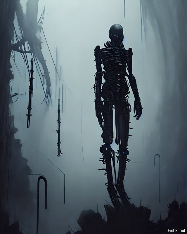вот пример .... задал нейросети такие параметры - "Horrifying tsutomu nihei blame biomechanoid, unreal engine, 8 k, ultra realistic, ultra detail, giger, Hyper realistic oil painting of a cybernetic assassin, futuristic, fog, volumetric lighting, nighttime, moonlight, creepy, by greg rutkowski" .... вот результат ... картинки выдал