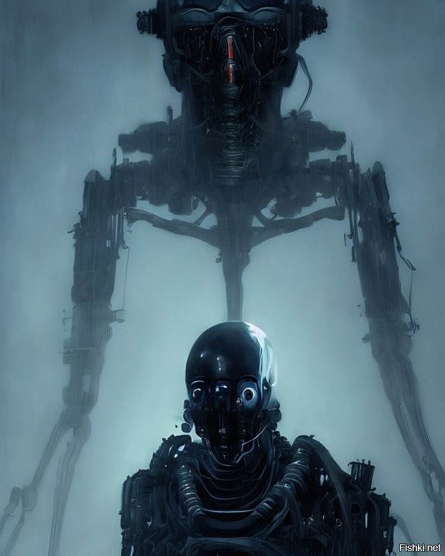 вот пример .... задал нейросети такие параметры - "Horrifying tsutomu nihei blame biomechanoid, unreal engine, 8 k, ultra realistic, ultra detail, giger, Hyper realistic oil painting of a cybernetic assassin, futuristic, fog, volumetric lighting, nighttime, moonlight, creepy, by greg rutkowski" .... вот результат ... картинки выдал