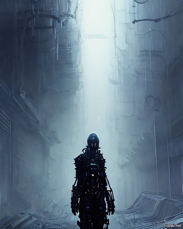 вот параметры для ИИ - "Horrifying tsutomu nihei blame biomechanoid, unreal engine, 8 k, ultra realistic, ultra detail, giger, Hyper realistic oil painting of a cybernetic assassin, futuristic, fog, volumetric lighting, nighttime, moonlight, creepy, by greg rutkowski" .... не очень много ... а вот результат ... картинки .... малая часть из трехсот вариантов