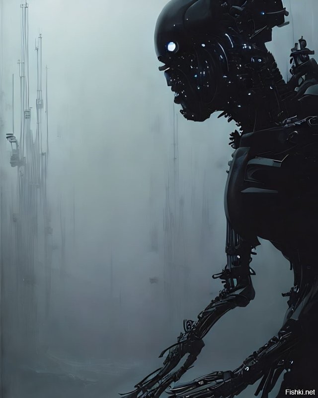 вот параметры для ИИ - "Horrifying tsutomu nihei blame biomechanoid, unreal engine, 8 k, ultra realistic, ultra detail, giger, Hyper realistic oil painting of a cybernetic assassin, futuristic, fog, volumetric lighting, nighttime, moonlight, creepy, by greg rutkowski" .... не очень много ... а вот результат ... картинки .... малая часть из трехсот вариантов