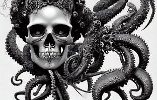 вот такой запрос ИИ и вот результат - картинки ... а вот запрос Goddess portrait skull, octopus, jellyfish butterfly phoenix head. bio-mechanical bio-luminescence, intricate artwork by tooth wu and wlop and beetle, a highly detailed epic cinematic concept art cg render digital painting artwork scene. by greg rutkowski, ilya kuvshinov, wlop, stanley artgerm lau, ruan jia and fenghua zhong, trending on artstation, made in maya, blender and photoshop, octane render, excellent composition, cinematic dystopian brutalist atmosphere, dynamic dramatic cinematic lighting, aesthetic, very inspirational, arthousebio-mechanical bio-luminescence, intricate artwork by tooth wu and wlop and beeple. a highly detailed epic cinematic concept art cg render digital painting artwork scene. by greg rutkowski, ilya kuvshinov, wlop, stanley artgerm lau, ruan jia and fenghua zhong, trending on artstation, made in maya, blender and photoshop, octane render, excellent composition, cinematic dystopian brutalist atmosphere, dynamic dramatic cinematic lighting, aesthetic, very inspirational, arthouseб goddess unearth creature masked portrait. jellyfish phoenix head, nautilus, butterfly, skull, ice and fire, bioluminiscent creatures, intricate artwork by tooth wu and wlop and beeple. octane render, trending on artstation, greg rutkowski very coherent symmetrical artwor, . cinematic, hyper realism, high detail, octane render, 8k"