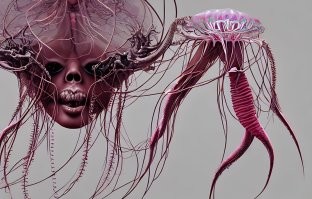 вот такой запрос ИИ и вот результат - картинки ... а вот запрос Goddess portrait skull, octopus, jellyfish butterfly phoenix head. bio-mechanical bio-luminescence, intricate artwork by tooth wu and wlop and beetle, a highly detailed epic cinematic concept art cg render digital painting artwork scene. by greg rutkowski, ilya kuvshinov, wlop, stanley artgerm lau, ruan jia and fenghua zhong, trending on artstation, made in maya, blender and photoshop, octane render, excellent composition, cinematic dystopian brutalist atmosphere, dynamic dramatic cinematic lighting, aesthetic, very inspirational, arthousebio-mechanical bio-luminescence, intricate artwork by tooth wu and wlop and beeple. a highly detailed epic cinematic concept art cg render digital painting artwork scene. by greg rutkowski, ilya kuvshinov, wlop, stanley artgerm lau, ruan jia and fenghua zhong, trending on artstation, made in maya, blender and photoshop, octane render, excellent composition, cinematic dystopian brutalist atmosphere, dynamic dramatic cinematic lighting, aesthetic, very inspirational, arthouseб goddess unearth creature masked portrait. jellyfish phoenix head, nautilus, butterfly, skull, ice and fire, bioluminiscent creatures, intricate artwork by tooth wu and wlop and beeple. octane render, trending on artstation, greg rutkowski very coherent symmetrical artwor, . cinematic, hyper realism, high detail, octane render, 8k"