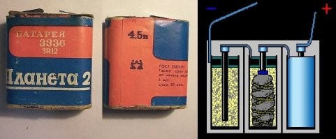 В "фирменной" кроне вообще 6 элементов-кирпичиков по 1,5 В.
Какие пальчики на 4,5 вольта бывают? Такие только большие плоские были, так и они из трёх элементов состояли