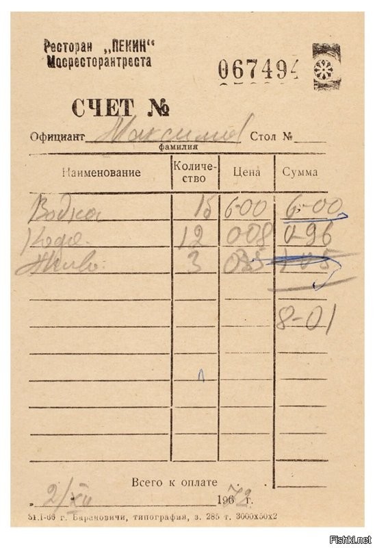 Исходя из того, что в 1972 году в ресторане "Пекин" бутылка водки стоила 6 рублей, можно предположить, что водки там 100 грамм.