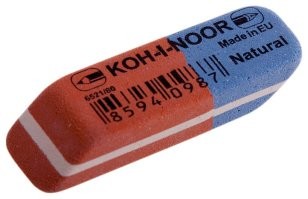 А вот если ластик перевернуть, то можно найти значки карандаша и перьевой ручки, и если мозг немного развит, то можно догадаться для чего нужна синяя сторона.