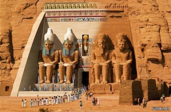 <<< солнечные лучи освещают камеру-обскуру >>>

Какая нахрен камера-обскура, даже в исходном понимании camera obscūra как "тёмная комната"? Там нет абсолютной темноты.



На входе в храм расположен зал с десятью колоннами, изображающих бога Осириса, но с чертами лица фараона Рамзеса II. 





За ним коридор длиной 65 метров и святилище со статуями богов.



Храм спроектирован таким образом, что дважды в год, в 6 часов утра 22 октября и 22 февраля, солнечные лучи проникают в коридор и освещают святилище с четырьмя сидящими статуями Амона, Ра-Хорахти, Птаха (все, как и статуи при входе, с лицами Рамзеса II) и Рамзеса II. 

По 6 минут солнцем освещены изображения Амона и Ра-Хорахти, 12 минут - фигура Рамзеса II (он в центре). На бога Птаха солнце не падает никогда, что символично, т.к. Птах - бог мёртвых. 

О подобной особенности храма узнали в 1874 году в ходе исследования процесса восхода и заката солнца. Для египтян этот день стал целым праздником. Они считают, что именно в этот день на свет появился фараон Рамзес II.