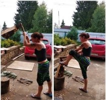 плотницким топором дрова колоть - такой себе фитнес)