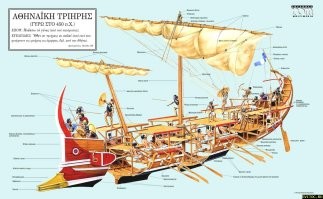 Не согласен с автором. 
Я не историк и не специалист в кораблях вообще ни разу. Но образование инженера и здравый смысл имею.
Итак. В основании корабля (парусного или гребного или стального) находится киль. Киль – массивная прочная продольная балка, являющаяся главной частью набора корпуса. Фактически это «хребет», «позвоночник» корабля. К нему крепятся «рёбра» судна – шпангоуты, несущие на себе наружную обшивку корпуса (обшивку корпуса старинного парусника составляют доски, скрепленные гвоздями).
Как вы думаете, если массивной прочной длинной балкой, да ещё имеющей на конце заострение и обитое металлом пробьёт обшивку из тонких дощечек? Думаю да и очень легко. Сильно при этом пострадает корпус таранящего корабля? Если таран вынесен далеко от его корпуса - то практически не пострадает, его таран остановится раньше, чем обшивка встретится с вражеским бортом. Судя по чертежу, любая хорошая пробоина ниже ватерлинии - это верное потопление корабля. А таран расположен как раз ниже ватерлинии и прочно связан с килем корабля.

Теперь что касается ворона. Не забывайте, что на вёслах вряд ли ходили быстрее 5-ти узлов (около 10 км/ч). То есть скорость бегущего обычного человека, не спортсмена. На такой скорости, думаю, легко было пользоваться такими трапами для переправки воинов на вражеский борт. Ну во всяком случае это легче, чем карабкаться с борта на борт - руки заняты и воин в процессе перелезания беззащитен. Хотя, думаю, что на вражеский борт проникали и по ворону и перелезанием через борт.

Какая основная цель морского сражения? Потопить вражеский корабль или его захватить. Правильно? Получилось протаранить в борт зазевавшего противника - хорошо, помахали ручкой тонущему кораблю и пошли разбираться с другим. Не получилось? Абордаж. А перед этим обработать по максимуму стрелами, чтобы потенциальных защитников из экипажа. Таким образом, таран - не основное оружие и средство. Послушать автора, так получается, что не находили древние корабли или массивные бронзовые или медные наконечники таскали просто так... лишь бы гребцам не было скучно? Это врядли, если б этот способ был не эффективен, то лишний груз никто бы не таскал по морям... Не надо считать древних римлян или греков дураками. Усиливали таран бронзой или медью, думаю, по той причине, что стали усиливать обшивку кораблей ниже ватерлинии. Типичное соревнование защиты и оружия, которое должно её пробить.
 
На исключительно парусном корабле, думаю, что таранить вражеский корабль опасно - мачты не выдержат. Как потом грести домой? Вот и отказались от таранных приспособлений, как от лишнего груза.

PS Таран эффективен и по сей день. По воспоминаниям советских подводников, американские военные надводные корабли практически всегда пытались протаранить зазевавшуюся советскую подводную лодку.