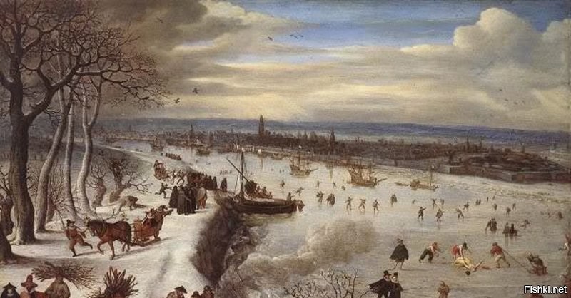 В Средние века в Англии своего льда было в достатке.
Малый ледниковый период – это глобальное похолодание, начавшееся в середине 16–ого века (первое заметное событие в Западной Европе - очень суровая зима 1564-1565 гг.) и продолжавшееся до середины 19-ого. Иногда  к нему относят и первые удары холода середины 15 века, и даже более ранние события.
 По записям средневековых хронистов, последнее жаркое лето в Европе случилось в 1311 году.  Следом за ним на континент неожиданно обрушилась суровая, холодная зима, а затем   четыре года подряд температура била отрицательные рекорды. 
В 1560-х годах среднегодовая температура снова начала понижаться.
По рекам Темза и Дунай крестьяне катались на санках. В 1621-1669 годах льдом покрылся пролив Босфор, а зимой 1708-1709 годов замерзала Адриатика.
Зима 1664-1665 года выдалась такой студёной, что в Париже и в Берлине с деревьев падали замерзающие птицы. В 1740-х годах Европу регулярно заметало снегом. В 1784 году зимние температуры в Париже колебались от -7 до -10 С.

В XIX веке малый ледниковый период, наконец, закончился, и климат стабилизировался до относительно тёплых погодных значений.

На картинах замерзшая Темза.