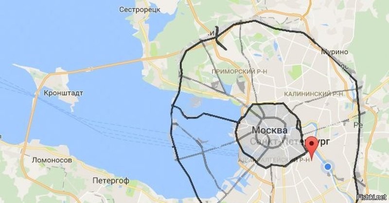 Карта Петербурга и контуры Москвы.