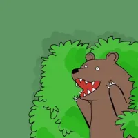 «Мишка косолапый по лесу идет,
ШИШКИ собирает, песенки поет.
БЕЛКА-озорница с ветки скок-поскок,
ШИШКУ уронила   прямо Мишке в лоб.
Сел на ТРАВКУ Мишка и давай реветь.
Испугался шишки глупенький медведь»