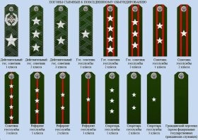 Вообще в Российской армии гражданские носят серебристые знаки различия, их приравнивают к военным и генералов присваивает Верховный главнокомандующий (президент) - а белопогонникам звезды дает министр.
