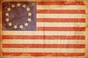 Первый флаг США  был довольно пророческим.  
Почему то сразу вспоминается ЕС.  Евроколония одним словом.