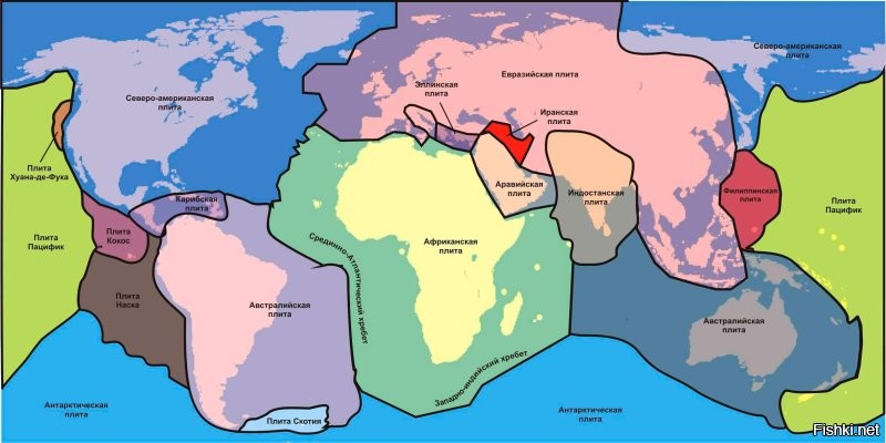 Карта тектонических плит земли.