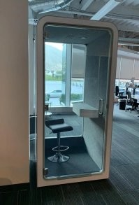 Хм... Там как минимум метр на метр. А то и больше. 
У некоторых туалеты меньше.  
А сидят там, некоторые, долго. 

Тут тоже табуретка есть. 

Но да, это скорее "телефонная будка", а не рабочее место. 

Хотя и такие есть.