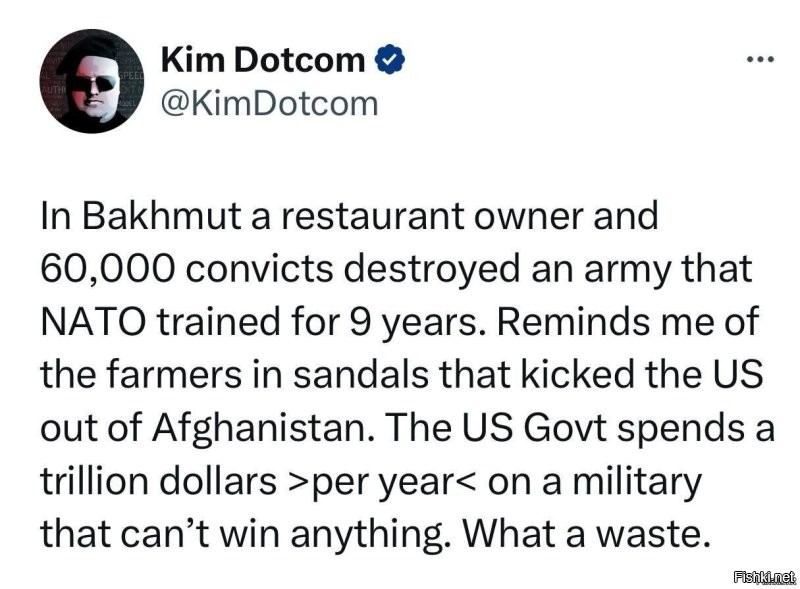 ну да ,ну да.

В Бахмуте владелец ресторана и 60 000 заключенных уничтожили армию, которую НАТО готовило 9 лет