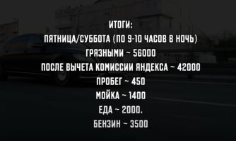 Вот канал таксиста на Майбахе, он выкладывает заработки в конце некоторых видео. Для примера - 56к за 2 дня, 25к за 9 часов ит.д.
