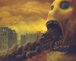 Аффтар, пойди пофтыкай Некрономикон Гигера или упомянутого тут Здзислава Бексиньского: