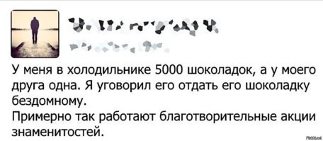 Такой дешёвенький пиар на животном с инвалидностью,  аж блевать охота.  С их капиталами. они могут не особо  даже почувствовав просадку по баблу - спать сотни тысяч человеческих жизней в год, но яхты, гольф-клубы. свои спортивные команды, дорогие виллы и просто царксий образ жизни - оно как-то ж приятней для самих любимых. Но и образ добреньких людей надо как-то в СМИ создавать.. вот собрали собачкену - тачанку.
И я действительно не против богатств людей. которые что-то там придумали, развили идею и заработали, не украв и не убив никого (пропустим  этап Второй Мировой).. но вот эта убогая, никчёмная показуха - просто омерзительно выглядит. Будьте честны сами с собой и окружающими - "Да, мы капиталисты, да нам нравятся богатства, да мы харкать  хотели на  всех кто ниже нас по социальному статусу.. делаем дорогие машины, продаём их богатым людям, кушаем хлеб и с икоркой, запиваем коньячком. " В конце концов при капитализме живём, ничего не попишешь..  Но вот эти маски, любви и заботы о тех кому не повезло в жизни - ну такое уже лицемерие.  Сравнимо с тем как чиновник приходит в больницу и дарит детям дешманские игрушки, хотя может в целом оплатить им все необходимые медикаменты и операции, дав билет в нормальную жизнь, или как звёзды эстрады затеивают "благотворительные" концерты для спасения всех нуждающихся,  собирая с доверчивых фанатов некислые деньги, часть из которых они передадут в какой-то фонд (в котором тоже знатно попилят), откуда что-то там в виде тех же дешманских игрушек, может и перепадёт сироткам.  Хотя, живут многие эстрадные звёзды тоже очень и очень не бедно, и хотели б заниматься на самом деле благотворительностью - сделали б  это без всяких концертов, просто пожертвовав часть своих богатств.
Опять таки,  хорошее дело, лучше чем отсутствие оного, но тут просто лицемерие сквозит изо всех щелей.. Как будто миллиардер кинул доллар голодающему, и две недели после  этого во всех СМИ рассказывает какой он спаситель мира, человечества и вообще страж добра в сияющих доспехах на белом коне. Такой доллар отбивается рекламной компанией, которая стоила бы несколько тысяч, если б ты просто заплатил пиарщикам.