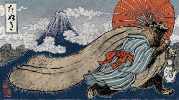 Ещё про тануки интересная тема.
Тануки - енотовидные собаки. Хитрые такие, зловещие. Ибуцца шумно и за пальцы кусают. ©
Ещё у этих японских оборотней настолько огромные яйцы, что они мошонку через плечо носят.