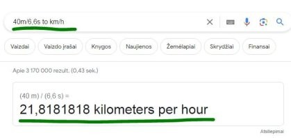 Ты не русский? Я видео не комментировал. 
?m/?s km/h - это пишется в поисковик гугла. Более красиво и ясно получится если писать через to. Твой пример - 40m/6,6s to km/h.
Ответ на экране и мой вывод - ты странный