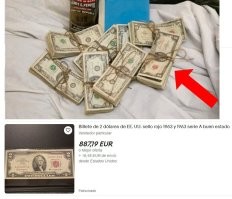 Интересный факт. Вот тем, кто нашёл старые доллары, повезло "слегка" больше, чем они думают и надеюсь они об этом узнали. Там в сумме, около 45 тысяч, но вот пачка двух долларовых купюр с красным штампом (лимитированная серия 1963 года), стоит как минимум 80000, а если они еще и по порядку номеров,  то может и больше полумиллиона пробить. Остальные купюры надо смотреть профессионалам, но с таким возрастом велика вероятность заработать колоссальные деньги за счёт коллекционеров. Снизу скрин цены на EBAY .