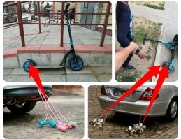 Надо банки привязывать к самокату. Тогда будет издали слышно!
