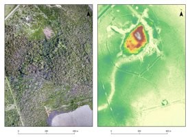 Картинки неудачно подобраны.

Погуглил немного, вот пример более наглядный. 

Видно, что на обычной аэрофотосъемке не видно практически ничего - сплошной лес.
А поскольку там тепло круглый год, то он так все время выглядит - листва никуда не девается даже зимой.
А с помощью этой технологии можно заглянуть под листву и распознать геометрию того, что под ней спрятано.