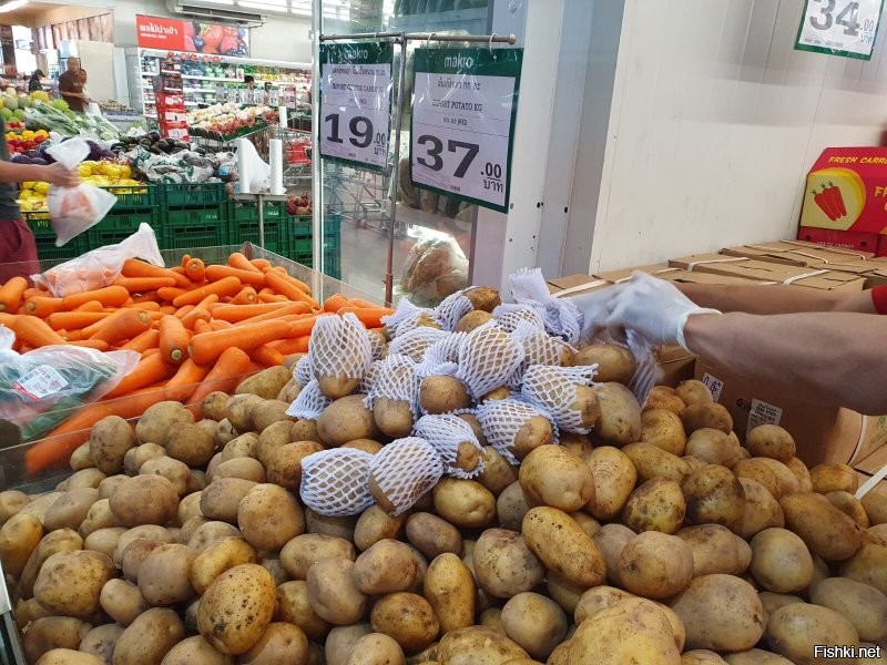 В Таиланде каждая картофелина приходит к прилавку в обёртке и работник супермаркета, выкладывая, расчехляет каждую...