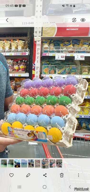 Это не яйца на христианскую Пасху, а яйца в Тайском супермаркете, каждый цвет означает различные виды продукта, тут и с эмбрионом цыплёнка, и чуть ли не протухшие...