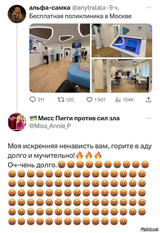 Жительница Москвы выложила в соцсети фото столичной больницы, чем вызвала сильнейшую детонацию свидомой бандерiвки в комментариях.
