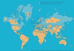 Нам в школе рассказывали, что на любой карте будут искажения. В зависимости от проекции  размеры обьектов будут меняться. Кстати, интересно посмотреть на карты мира разных стран.