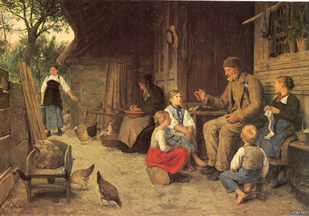 Альберт Анкер - "Дедушка рассказывает историю", 1884 г.