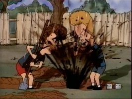 Вспомнился мультик как Бивис и Батхед искали нефть во дворе и пробили канализационную трубу