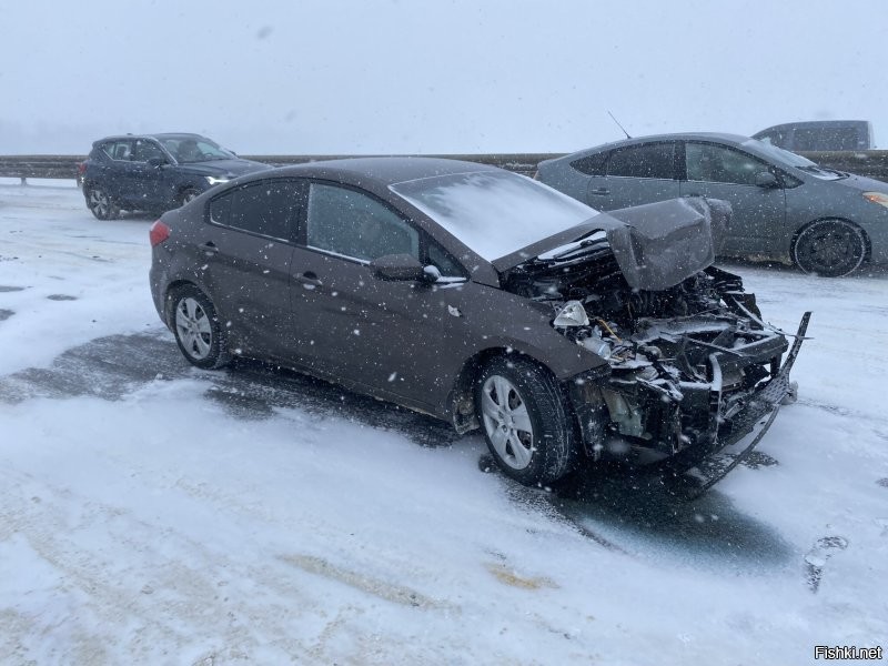 Нет, Серёжа, из-за отсутствия мозгов у некоторых особей, человек погиб.
2 января этого года я стал участником такой же аварии на 270 км всё той же М4. Тогда было 27 автомобилей, и в тот момент было очевидно всем, что причиной этого стали именно не чищенная трасса платного участка и сильнейший буран. Машины побило знатно, половина была, что называется, тотал, однако ни одного пострадавшего, кроме 4х, которым потребовался психолог.
А всё это потому так вышло, что скорости были низкие. Все соблюдали рекомендации ГИБДД в подобной ситуации, но свежий ледяной снег, слоем в 5 см, выпавший на голый лёд сделали своё дело. Я залез под раму Прадика на скорости 20 км/ч. У меня даже подушки безопасности не сработали, но результат можно увидеть на фото: машина там и закончилась.
Потому не следует обвинять кого-либо в отсутствии мозгов или чувства самосохранения.